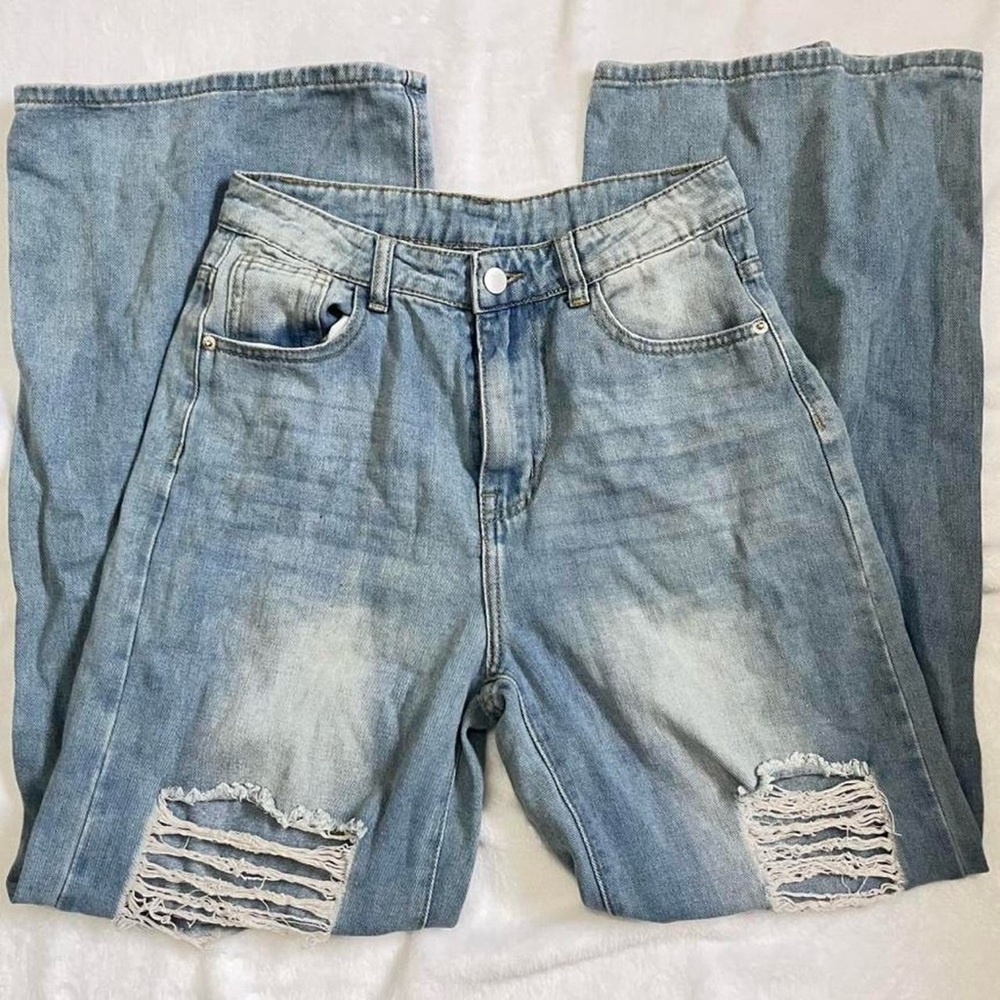 Forever 21 Denim Flare Jeans with Distressed Knees
